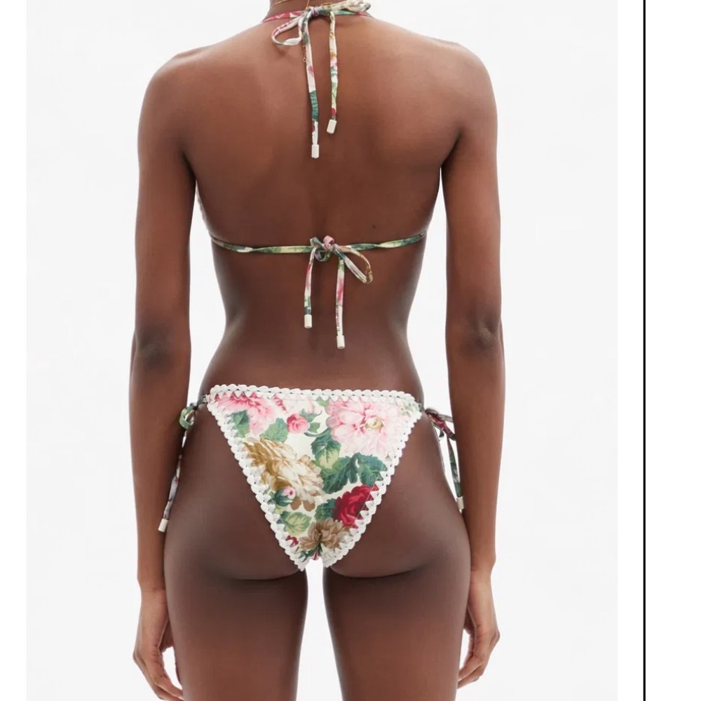 Zimmermann Floral Crochet-Trim Triangle Bikini in White, Green, Pink - Picture 3 of 4